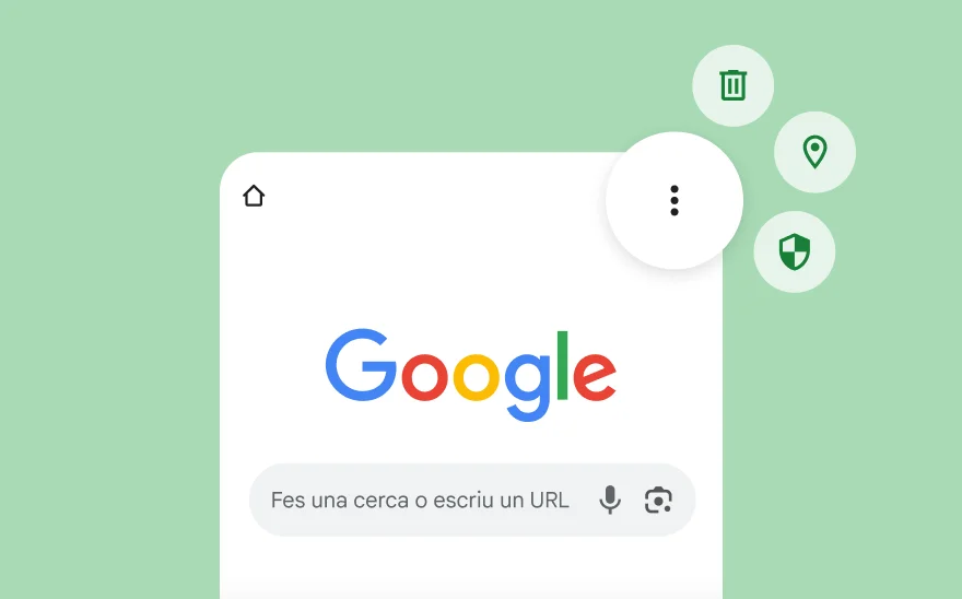 Captura de pantalla de la pàgina de cerca de Google, que inclou les icones de YouTube, Gmail, Google Maps i altres productes de Google.