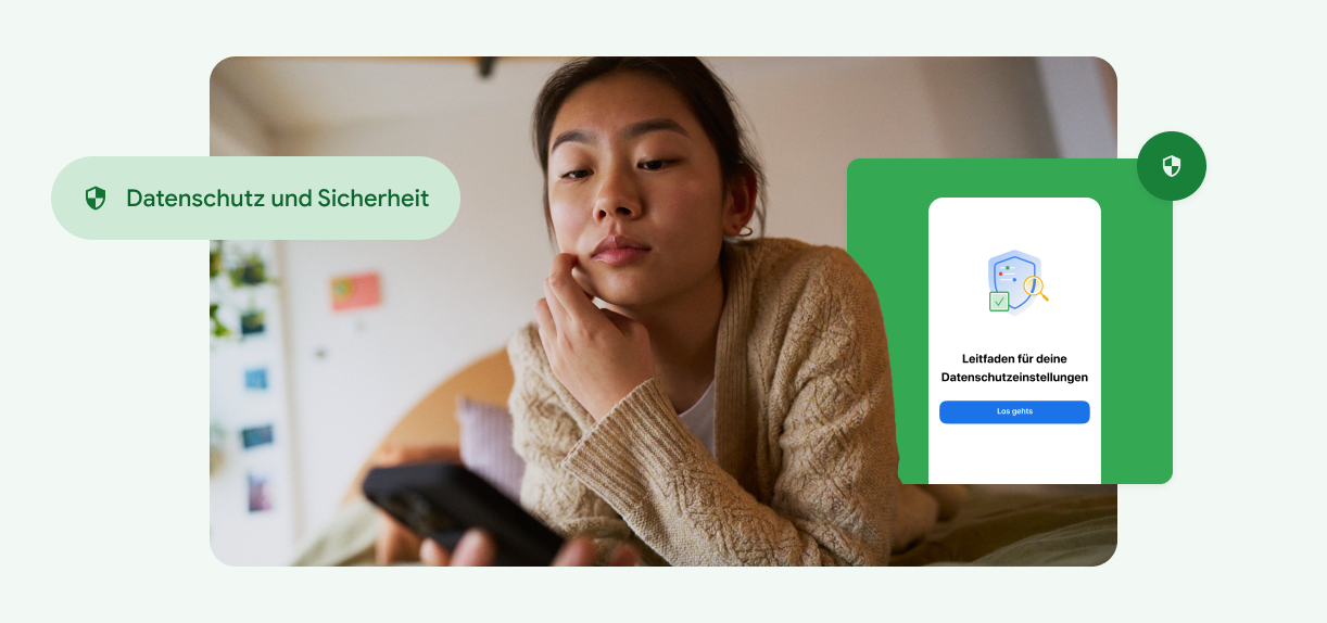 Eine Frau berührt ihr Gesicht und sieht auf ihr Smartphone.