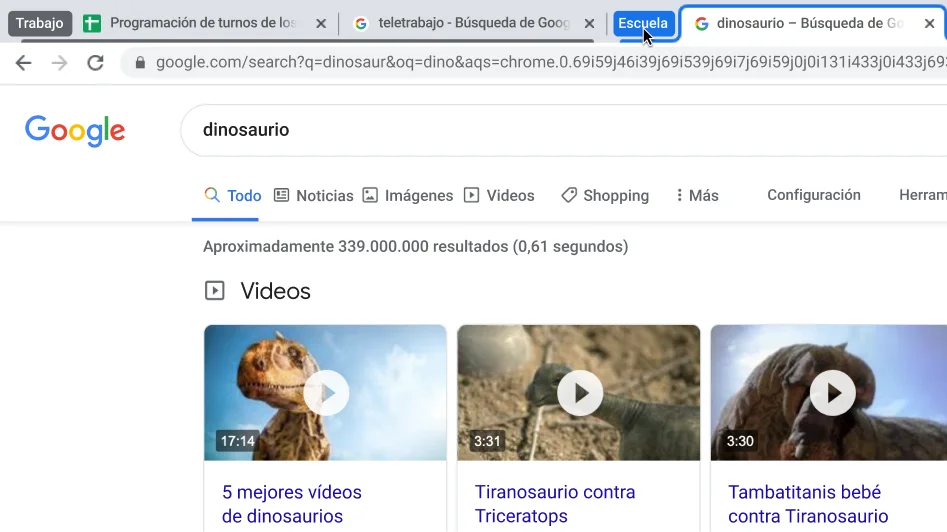 Ventana del navegador Chrome que muestra un grupo de pestañas contraído.