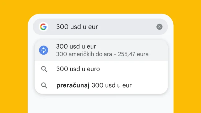 A user typed “300 usd to eur” into Chrome's address bar and it has instantly generated results.