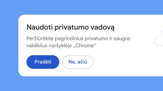 Atskiras modulis, kuriame klausiama naudotojų, ar jie nori naršyti privatumo vadovą.