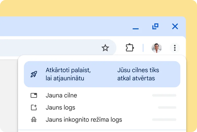 Chrome lietotāja saskarnes paziņojums par neapstiprinātu atjauninājumu
