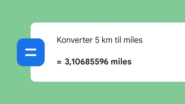 Et søk på konvertering av 5 km til engelske mil viser resultatet 3,106 engelske mil.