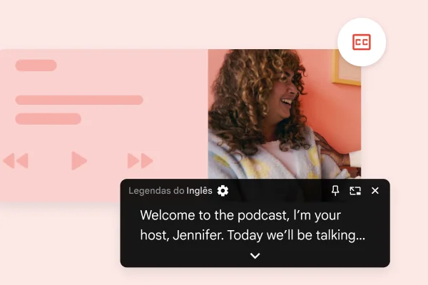 Um exemplo de legenda instantânea em inglês para um podcast.