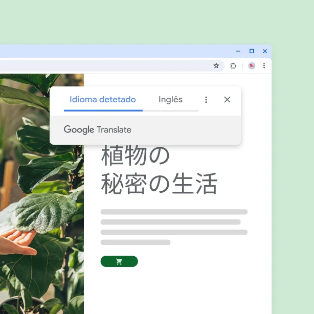 Um Website com plantas e o texto traduzido 'A vida secreta das plantas'