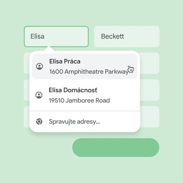 Používateľ môže okamžite zadať svoje meno a adresu do formulára pomocou automatického dopĺňania.