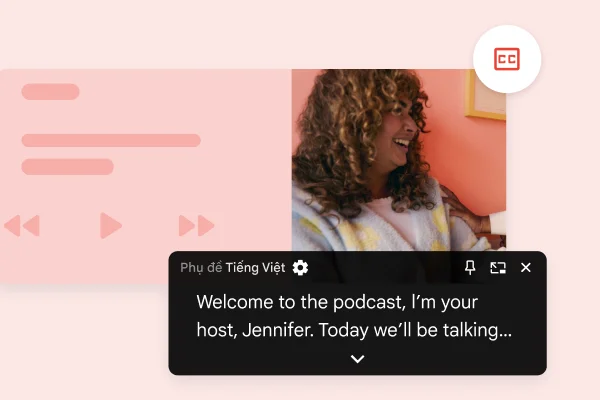 Một ví dụ về tính năng tạo phụ đề trực tiếp bằng tiếng Anh cho podcast.