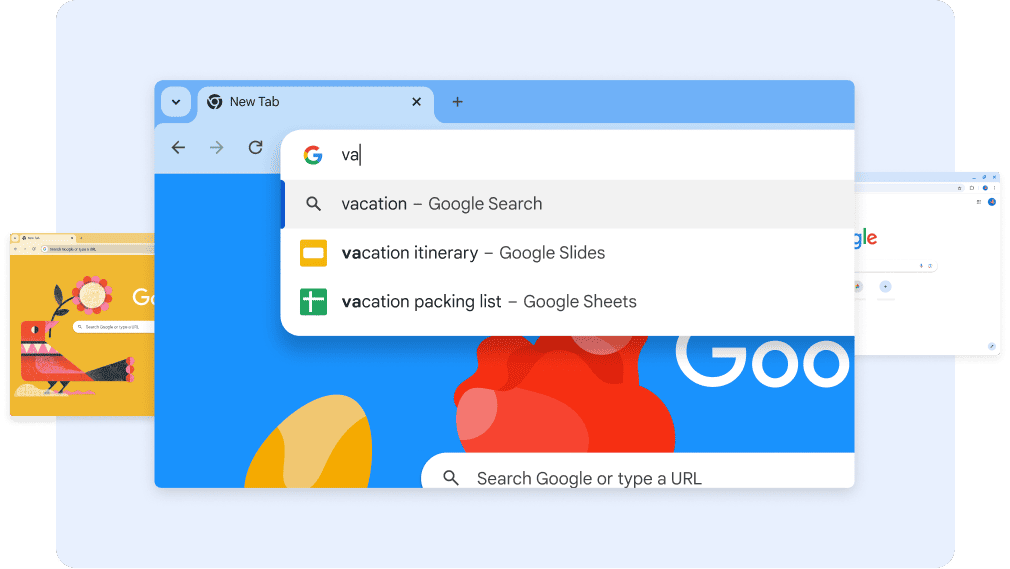 A search for “va” brings up Vacation documents, then tapping on a Sheets shortcut brings up a Vacation Packing List sheet.