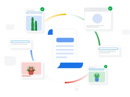 Illustration of Search results circling a long page representing Google’s content policies