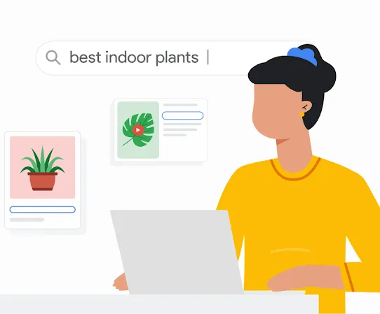 Illustration of a person searching for best indoor plants on Google